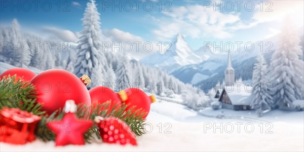 Christmas card Christmas with Christmas baubles card and text free space Copyspace panorama in the mountains decoration winter in Stuttgart