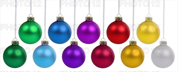 Christmas baubles Christmas many colourful baubles colours decoration hanging cut-out isolated in Stuttgart