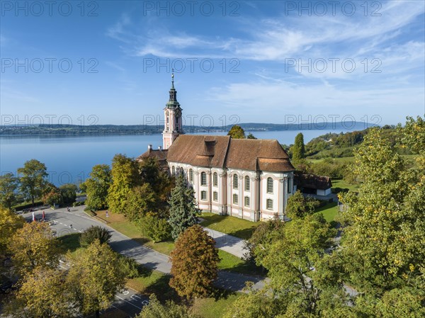 Aerial view of the baroque pilgrimage church Birnau