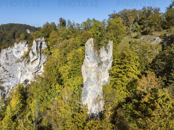 Aerial view of the remains of the walls of the medieval castle ruins of Neugutenstein