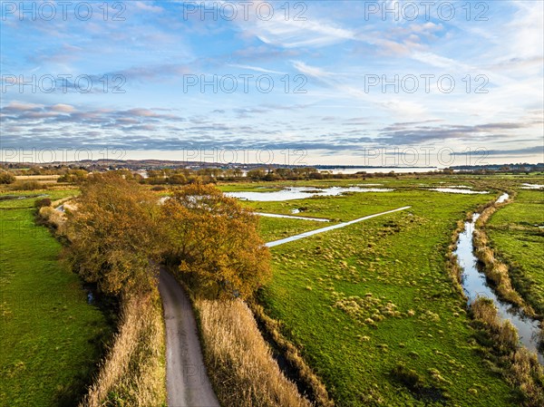 Wetlands and Marshes in RSPB Exminster and Powderham Marshe from a drone