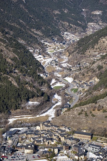 Valley in the Pyrenees mountains in Andorra during winter