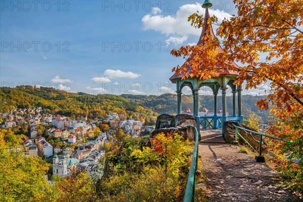 Viewing pavilion with a view of the historic centre in autumn