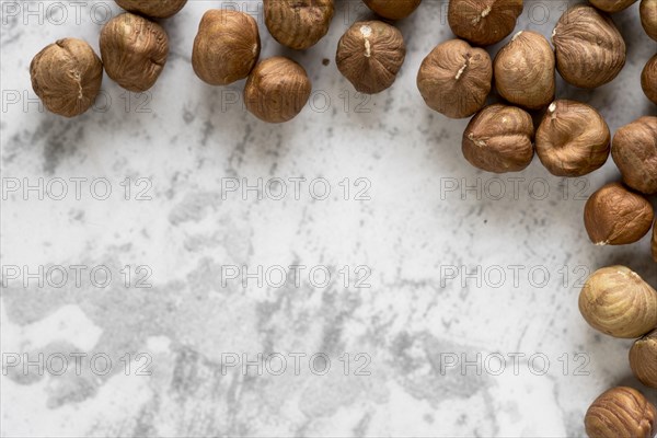 Close up hazel nuts rough white wallpaper