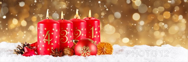 Fourth 4th Advent with candle Christmas decoration Christmas card for the Advent season Banner with text free space Copyspace in Stuttgart
