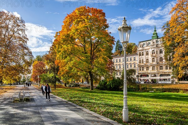 Promenade in autumn spa park