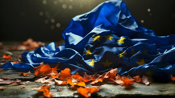 A flag symbolising the disintegration of the European Union