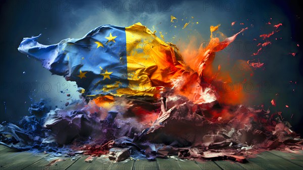 A flag in bright colours as a symbol of the disintegration of the European Union