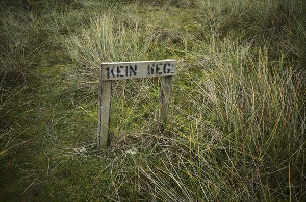 NO WAY sign in the dunes to protect the marram grass
