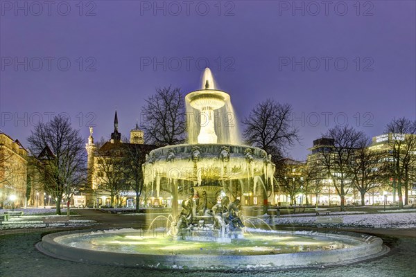 Fountain on Schlossplatz in winter