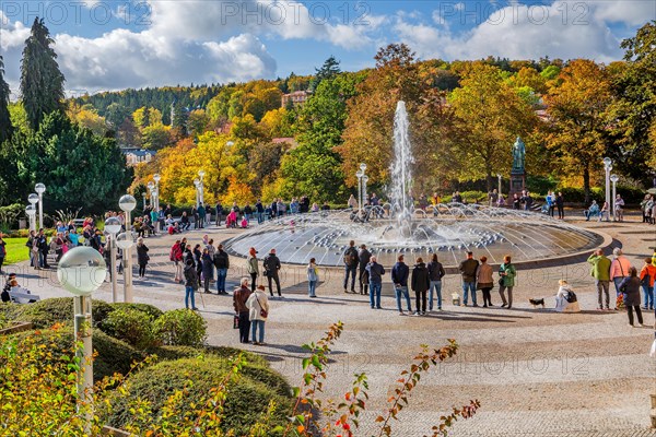 Singing fountain in autumn spa park