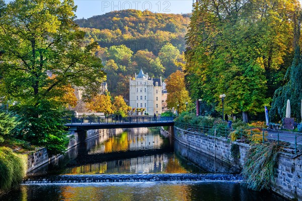 Historic Hotel Pavlov on the banks of the Tepla in autumn