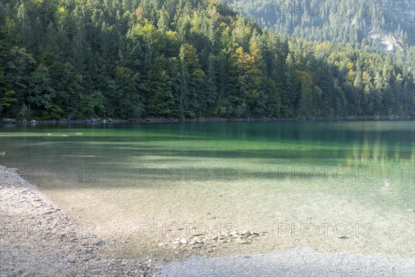 View over the Eibsee lake to the Ammergau Alps