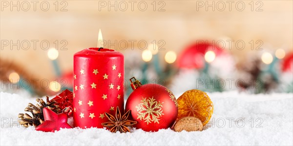 Christmas card Card with candle for Christmas decoration Christmas decoration for the Advent season Christmas time Panorama with text free space Copyspace in Stuttgart