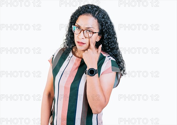 Distrustful afro girl looking at you. Distrustful afro woman looking at you with suspicion