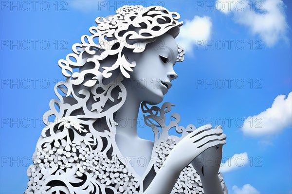 Minimalist avant garde beautiful young woman in white paper style