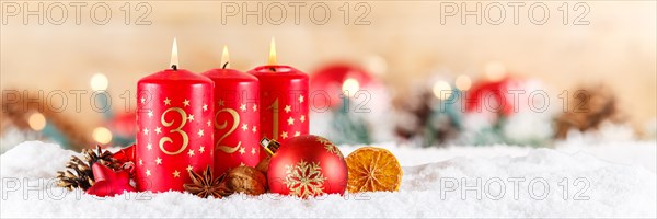 Third 3rd Advent with candle Christmas decoration Christmas card for Christmas time Banner with text free space Copyspace in Stuttgart