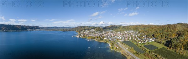 Aerial panorama of Lake Constance with the municipality of Bodman-Ludwigshafen with the lido