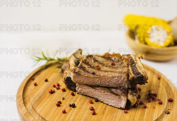 Cut steak wooden board