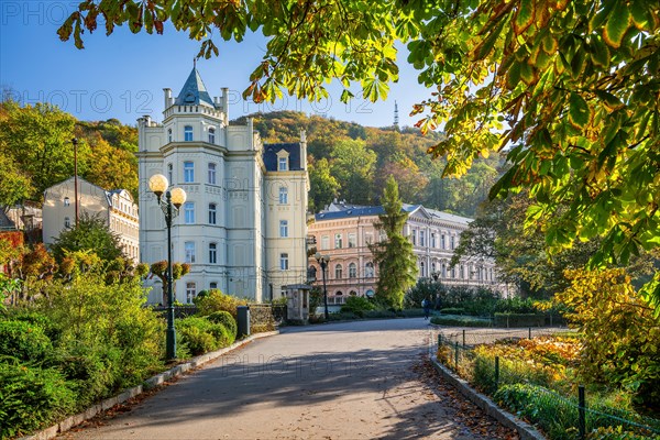 Historic Hotel Pavlov on the banks of the Tepla in autumn