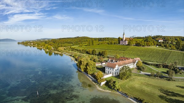 Aerial panorama of Maurach Castle on Lake Constance