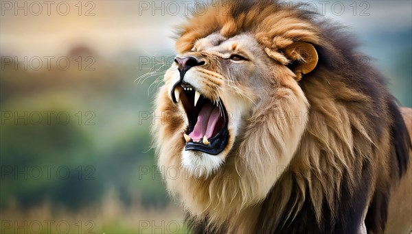 A male maned lion roars