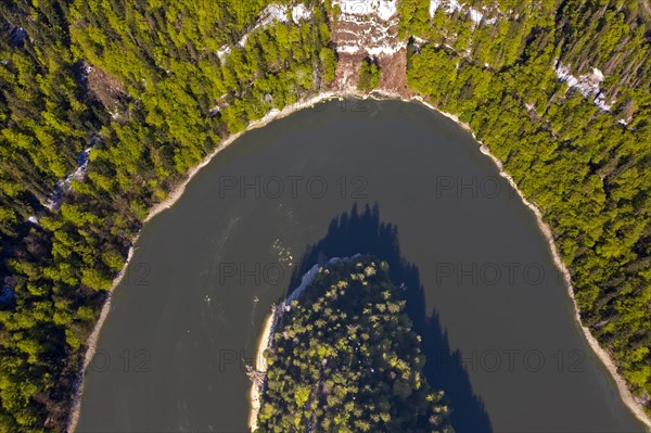Horseshoe-shaped bend of the Doubs river from a bird's eye view