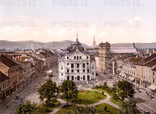 Main street and theatre of Kaschau