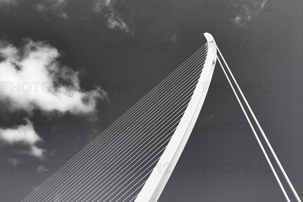 White cable-stayed bridge in the shape of a harp