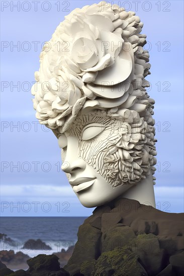 Creative portrait of an enigmatic figure image of a young woman in white paper style