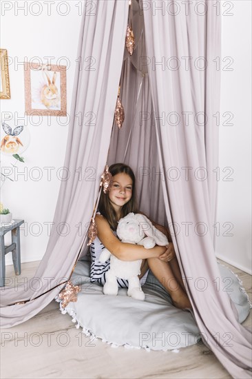 Girl with balloons toy tent