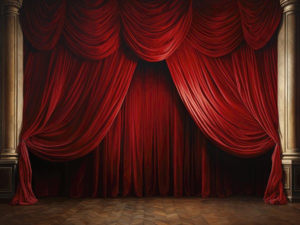 Theatre stage with curtain in a nostalgic theatre