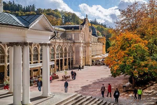 Spa promenade with spa colonnade in the autumnal spa park