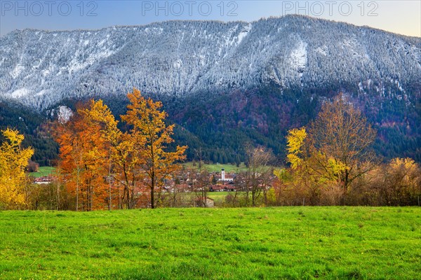 Autumn landscape near the hamlet of Weichs with village church