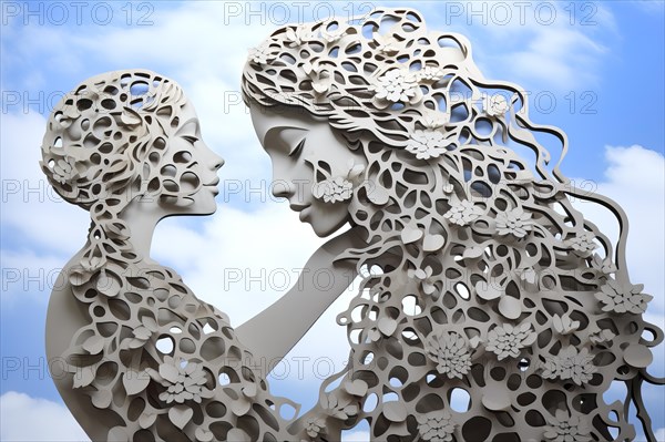 Surrealist white bionic metallic women creatures