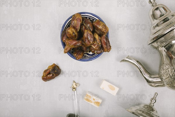 Dates fruit bowl with turkish delight teapot