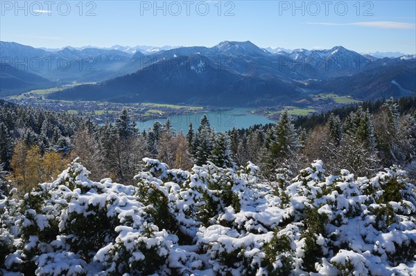 View from Neureuth to Tegernsee and Hirschberg in winter