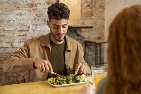 Close up man woman table