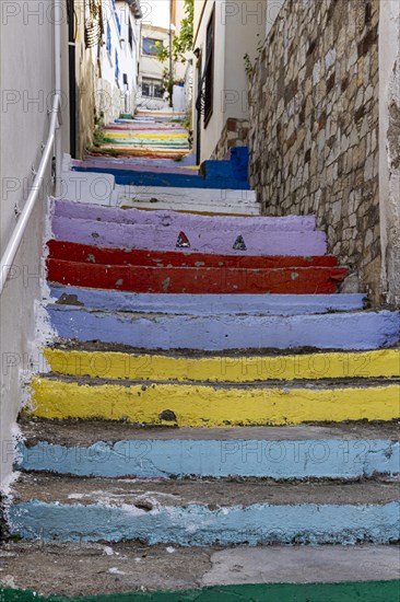 Colourfully painted stairs to Sevda Hill