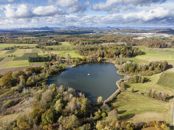 Aerial view of Lake Boehringen with autumn vegetation
