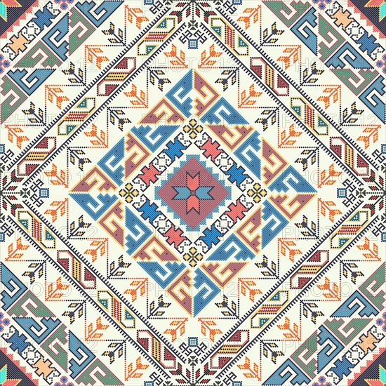 Traditional Georgian folk art embroidery vector pattern