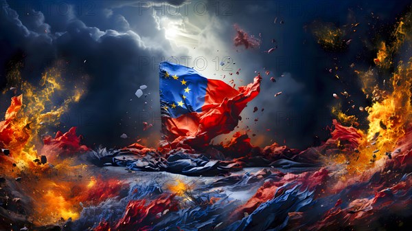 A flag in bright colours as a symbol of the disintegration of the European Union