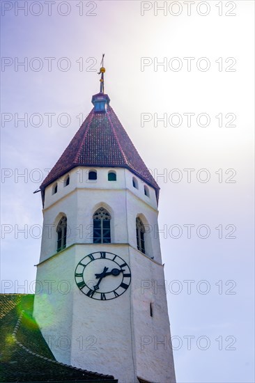 City of Thun with Church Tower and Sunlight in a Sunny Day in Bernese Oberland