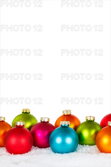 Christmas with colourful Christmas baubles with text free space Copyspace decoration cropped in front of a white background in Stuttgart