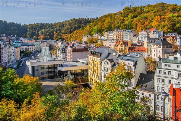 Town centre in the Tepla Valley with the spa colonnade in autumn