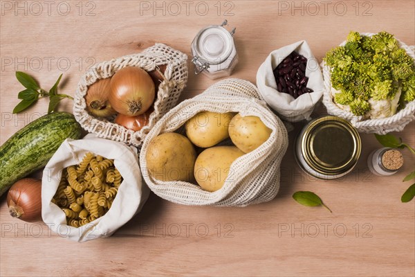 Flat lay arrangement vegetables wooden background