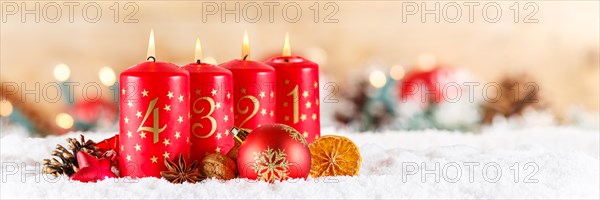 Fourth 4th Advent with candle Christmas decoration Christmas card for Christmas time banner with text free space Copyspace in Stuttgart