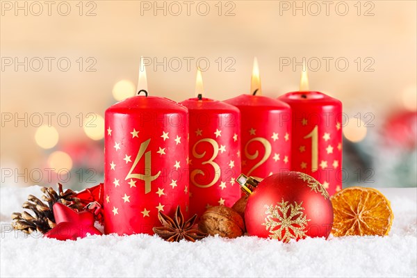 Fourth 4th Advent with candle Christmas decoration Christmas card for Christmas time with copy space Copyspace in Stuttgart