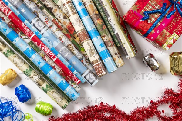 Several rolls of wrapping paper