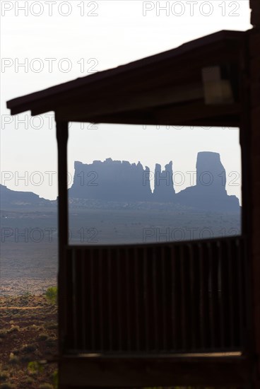 Cabin with silhouette at Monument Valley